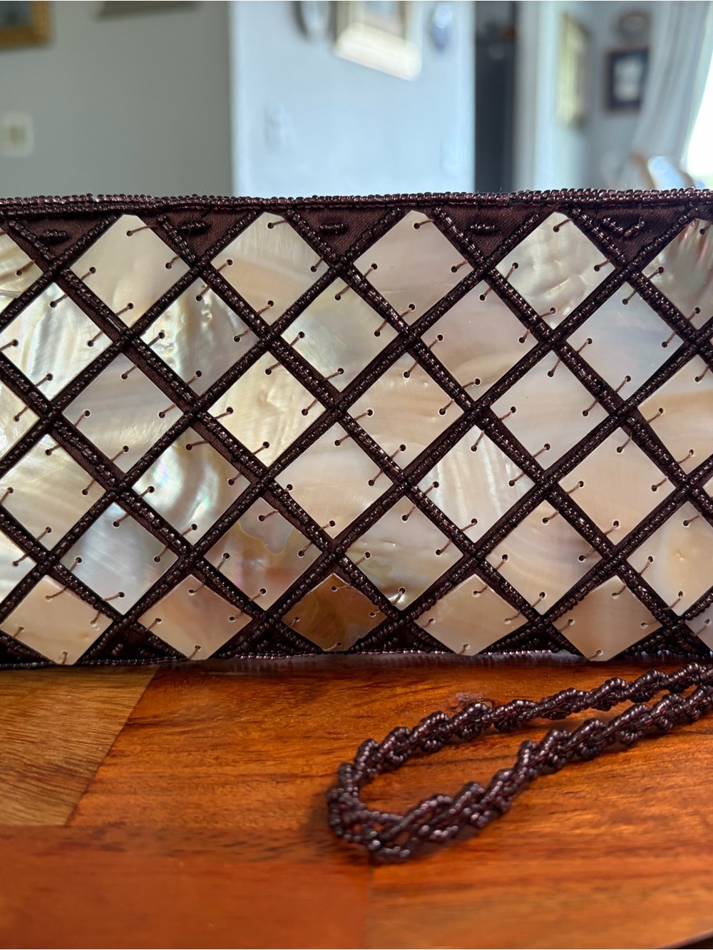 Wristlet/Clutch Silk & Natural Horn Vintage